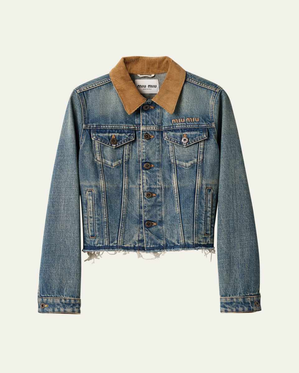 Velvet Collar Slim Denim Jacket